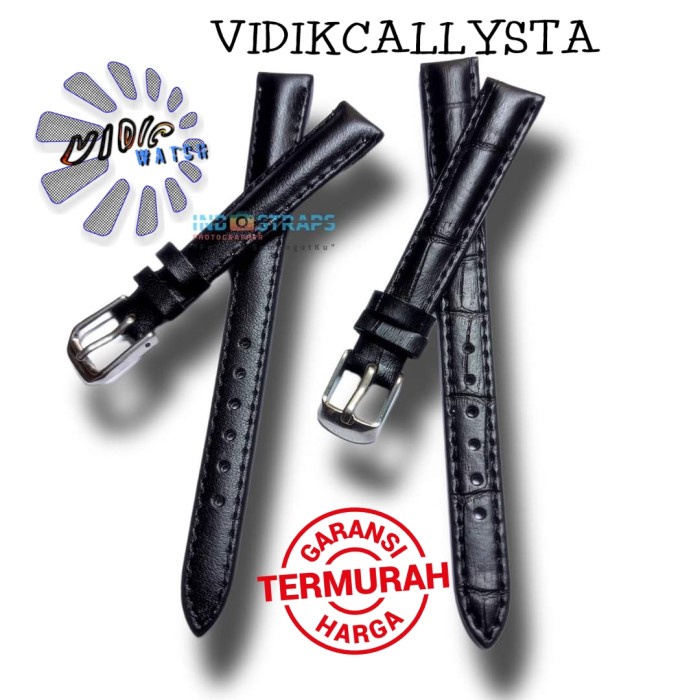 STRAP TALI KULIT JAM TANGAN 12MM HITAM BUCKLE SILVER 12 MM
