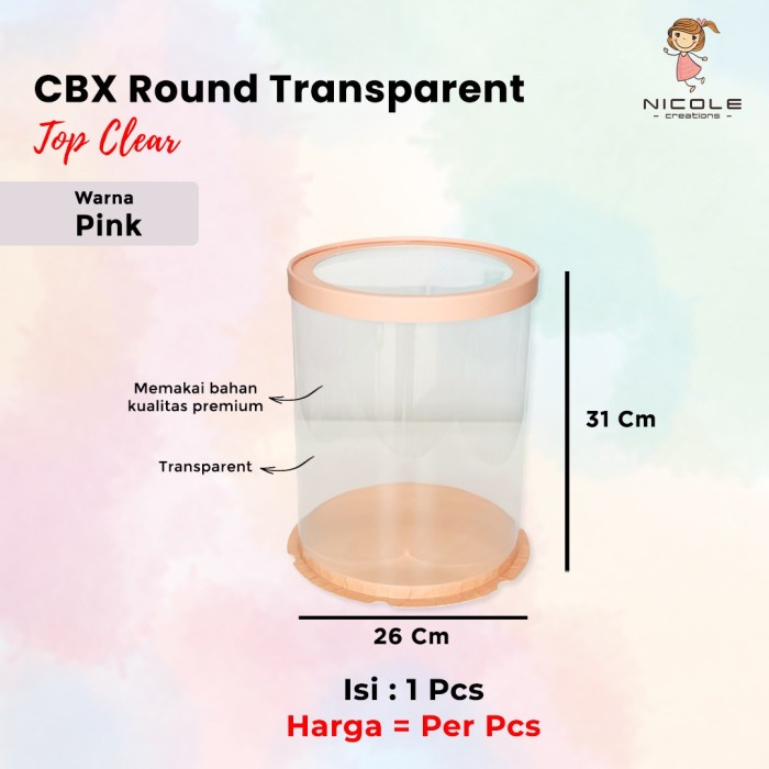 

Cake Box Top Clear Round Mika Transparant/ Packaging Kue 26x26x 31 cm