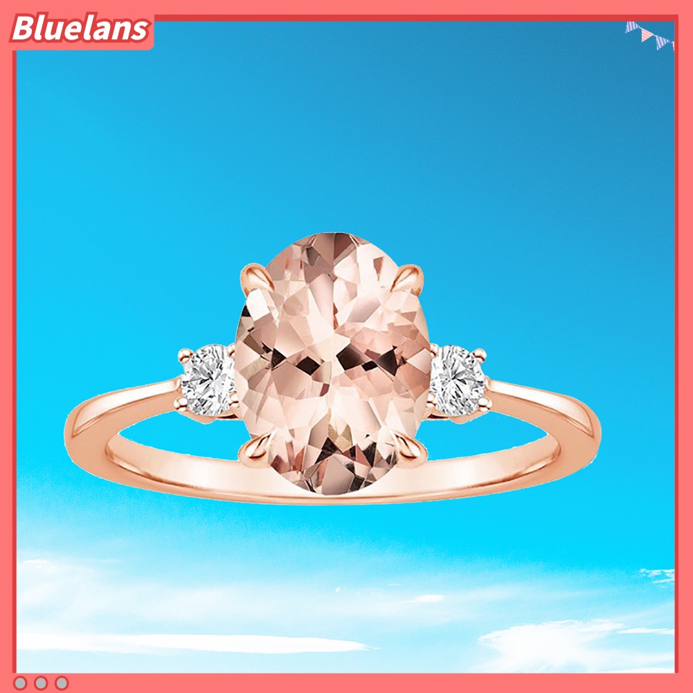 {In Stock} Telur Faux Morganite Berlian Imitasi Bertatahkan Jari Cincin Wanita Fashion Pernikahan Perhiasan