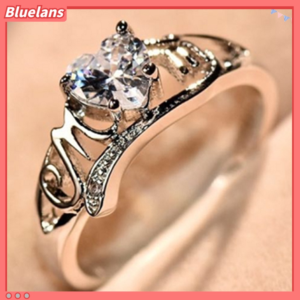 {In Stock} Cincin Wanita Cinta Hati Electroplated Cubic Zirconia Bentuk Hati Jari Cincin Perhiasan Untuk Pertunangan