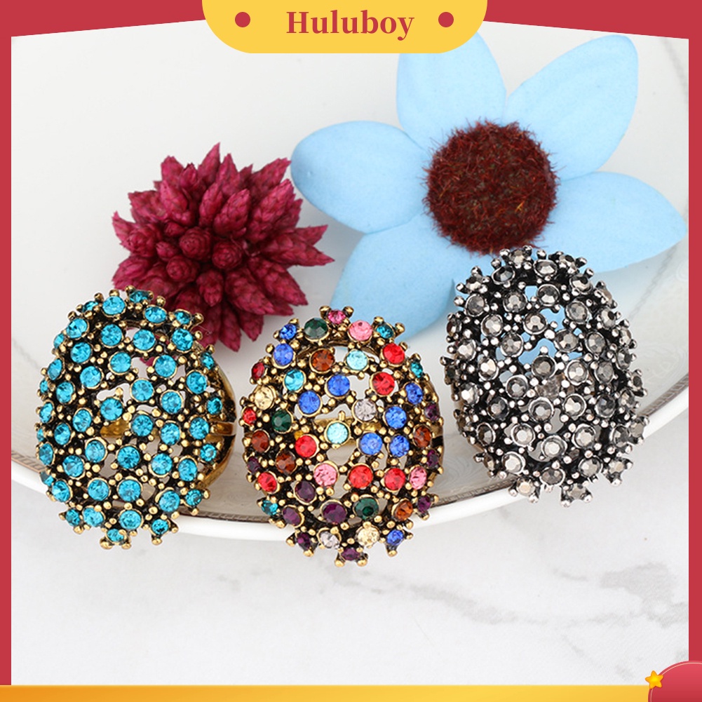 {Ready Stock} Mewah Oval Warna-Warni Berlian Imitasi Bertatahkan Wanita Jari Cincin Pesta Perhiasan Hadiah