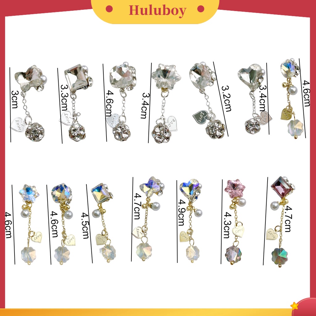 {In Stock} Manicure Berlian Imitasi Bersinar Tiga Dimensi Berkilau DIY Gloss Susun Berlian Imitasi Rantai Liontin Kuku Jantung Pesona Perlengkapan Kuku