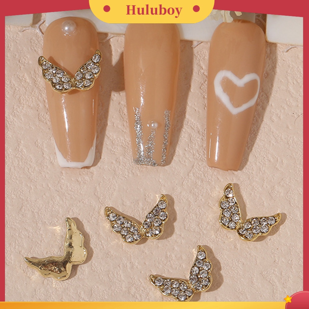 {In Stock} 10Pcs Manicure Decor Tiga Dimensi Bersinar Berkilau DIY Tahan Karat Mutiara Palsu Emas Jantung Busur Berlian Palsu Pesona Kuku Salon Pasokan