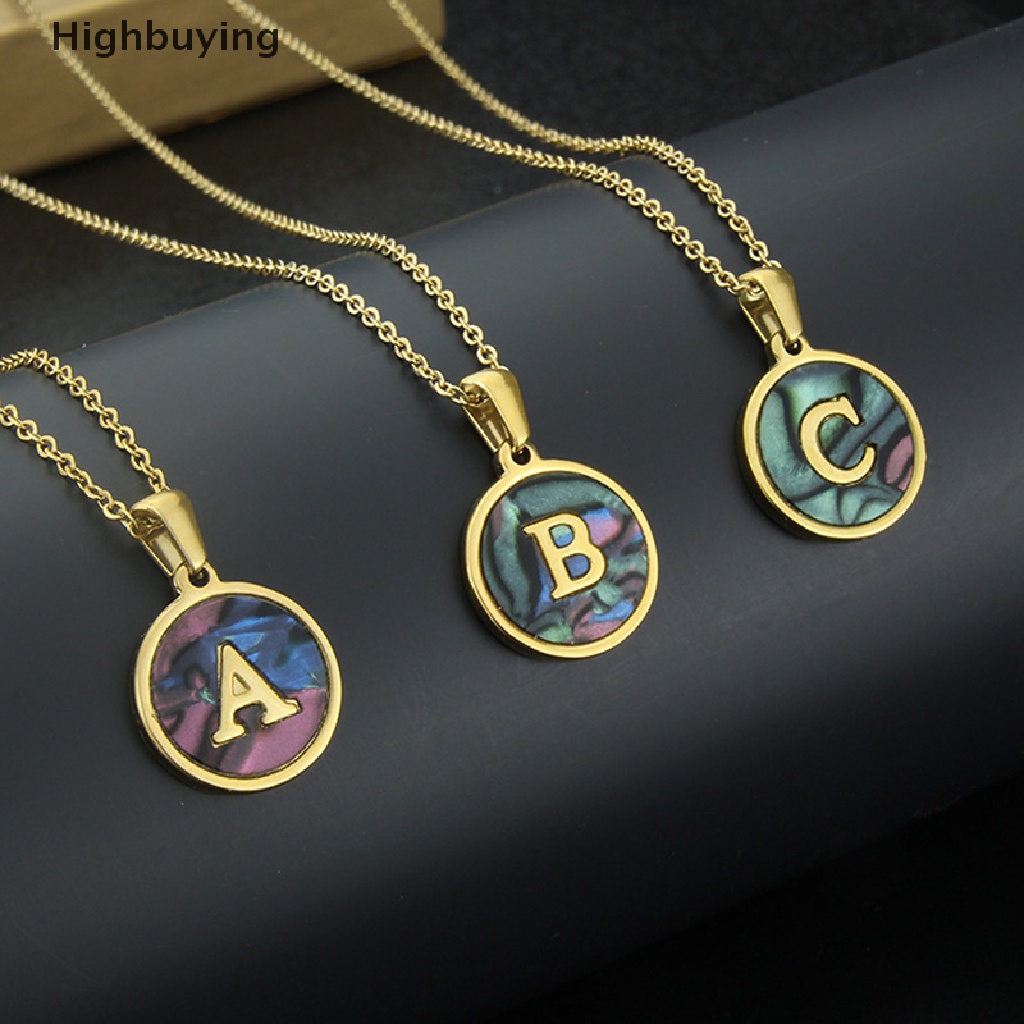 Hbid 26huruf Fashion Kalung Rantai Stainless steel Abalone Shell Alphabet Pendant Glory