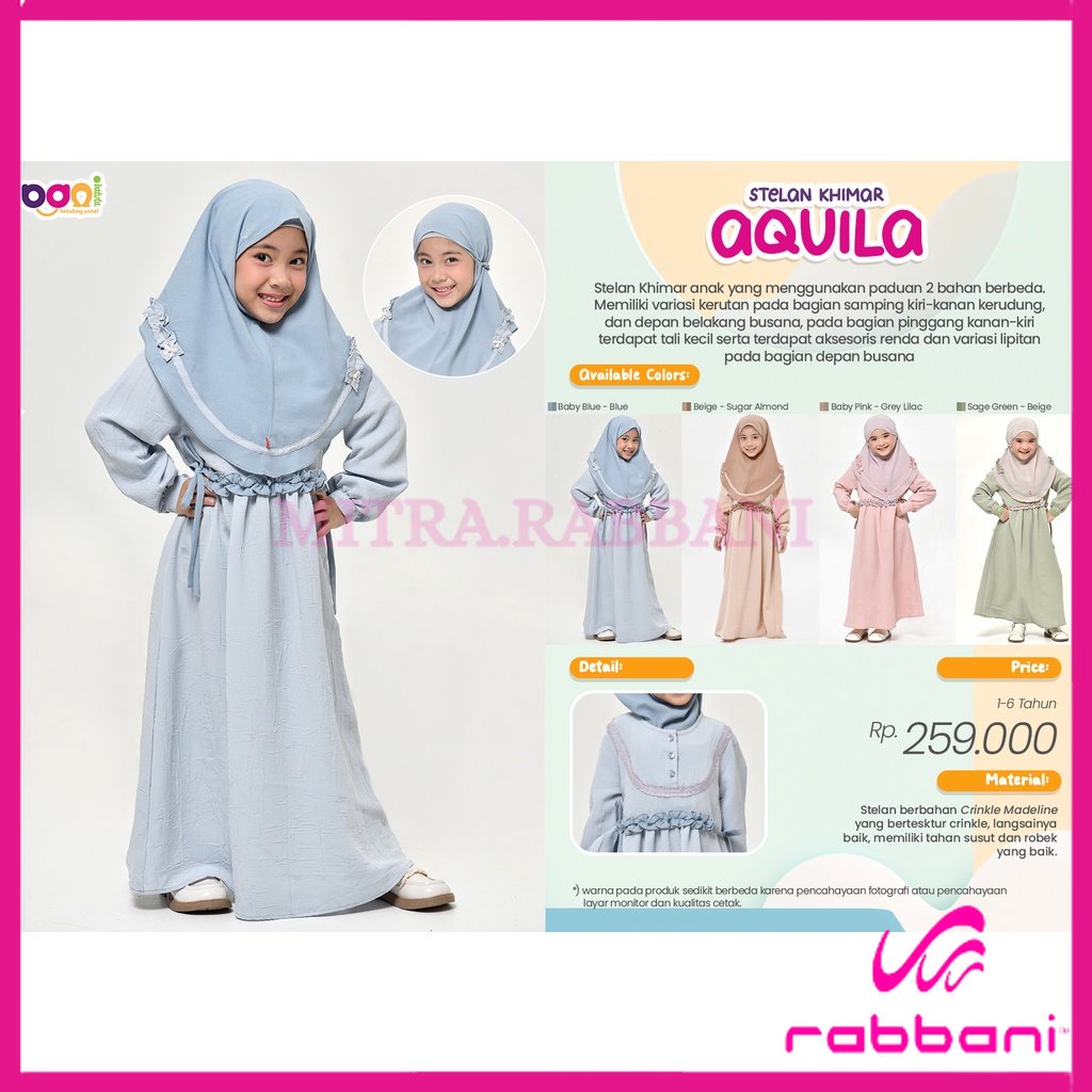 DISKON RABBANI ORI St.Khimar Aquila | Gamis Anak set Jilbab Ori Bani batuta Mitra Rabbani