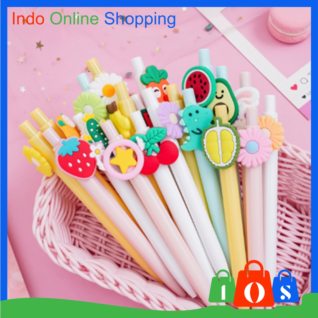 

IOS 017 Pulpen Karakter Lucu Pen Cute Student Japanese Kartun Buah Pena Gel Motif Import COD