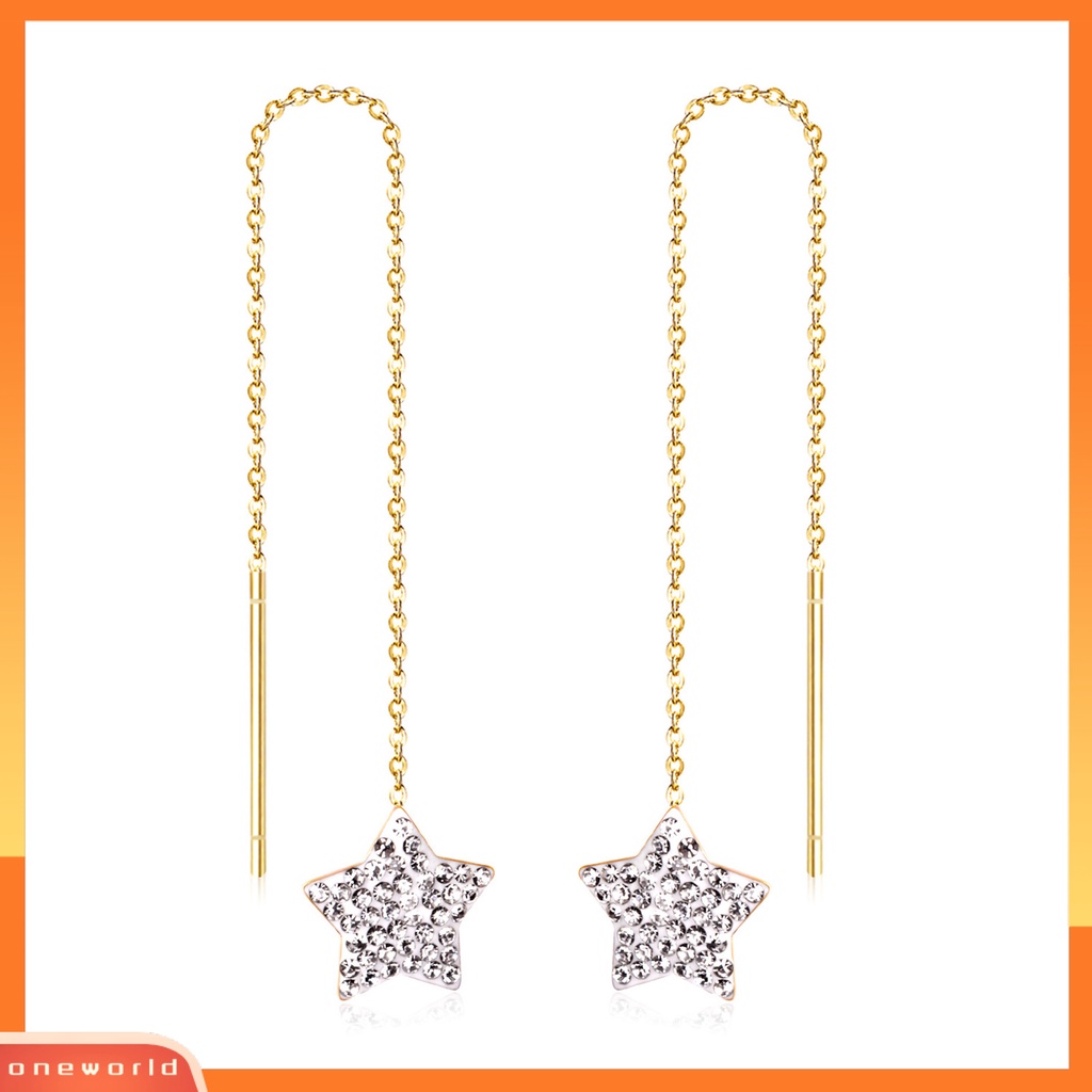 [OWR] 1pasang Anting Pejantan Rumbai Lurus Gantung Eropa Dan Amerika Berlebihan Geometris Telinga Dekorasi High-end Pentagram Bintang Kembali Gantung Drop Earrings Perhiasan Fashion