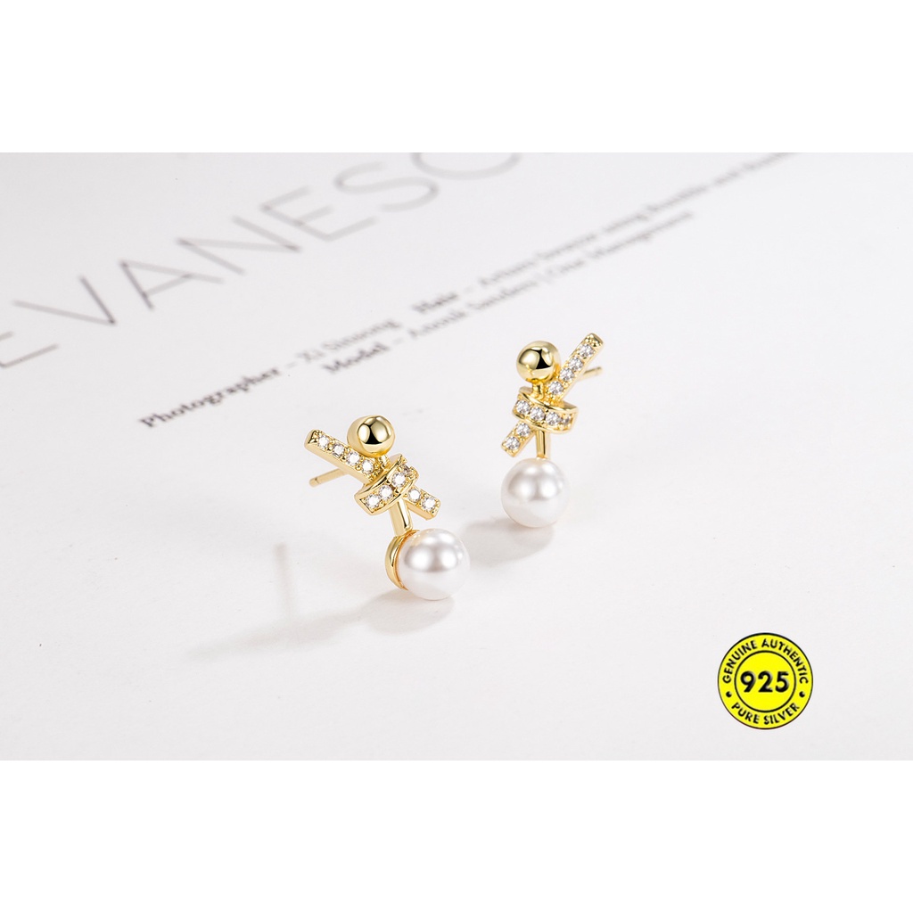 Anting Wanita Mutiara Berlian Imitasi Shell Simpul Emas 18K U1213