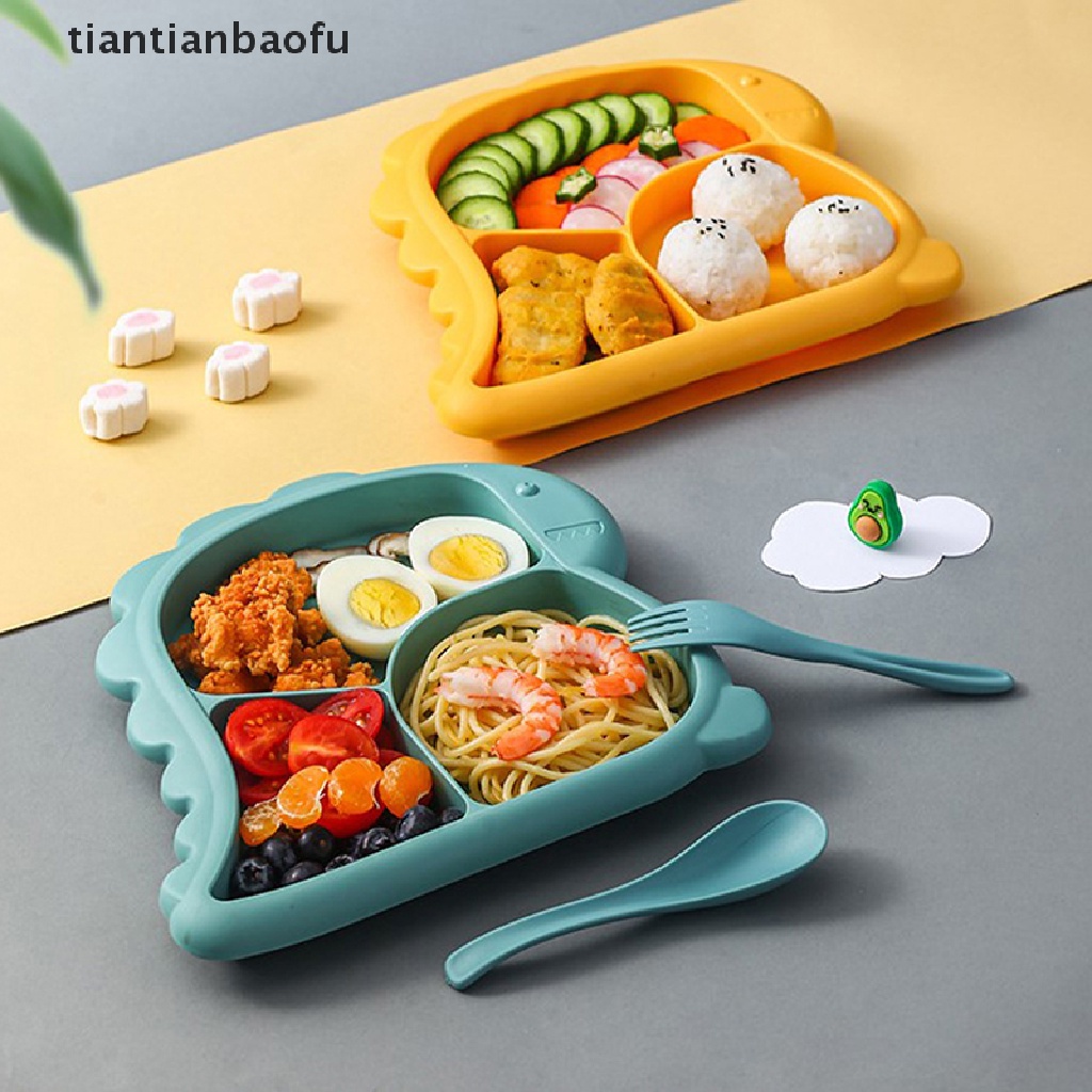 [tiantianbaofu] 4pcs/set Peralatan Makan Bayi Dinosaurus Anak Piring Makan Grid Piring Makan Butik