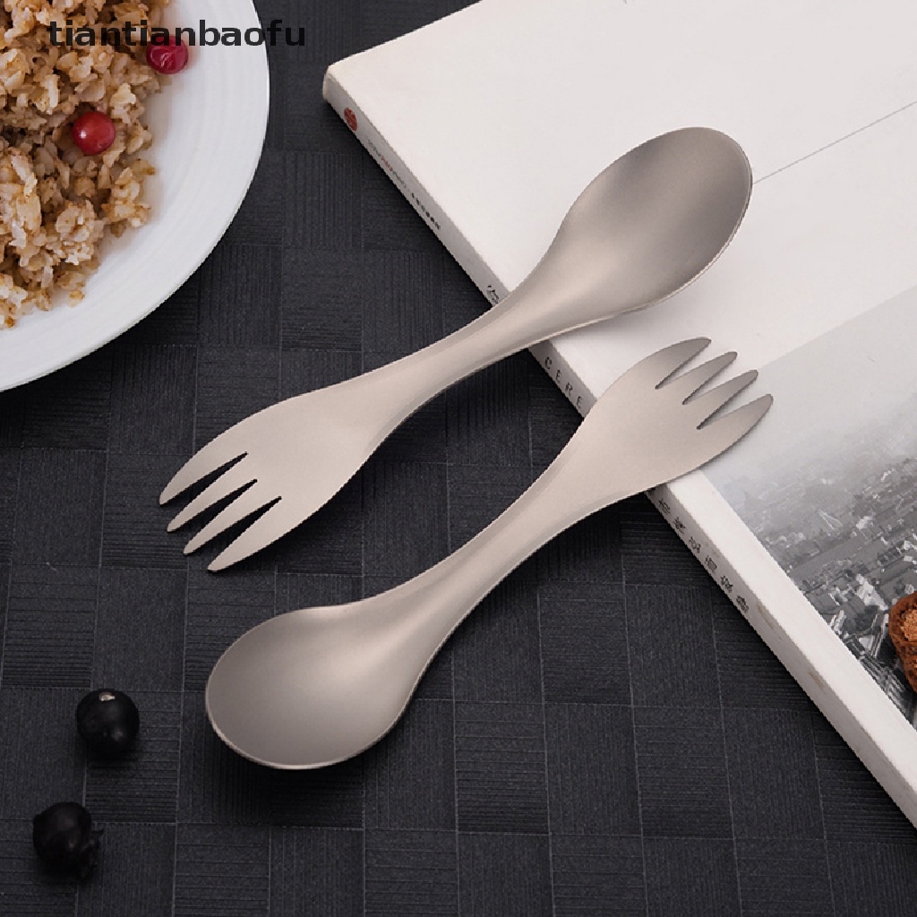 [tiantianbaofu] Sendok Titanium Spork Outdoor Camping Piknik Dual purpose Titanium Fork Spoon Ultralight Cookware Peralatan Berkemah Portabel Butik