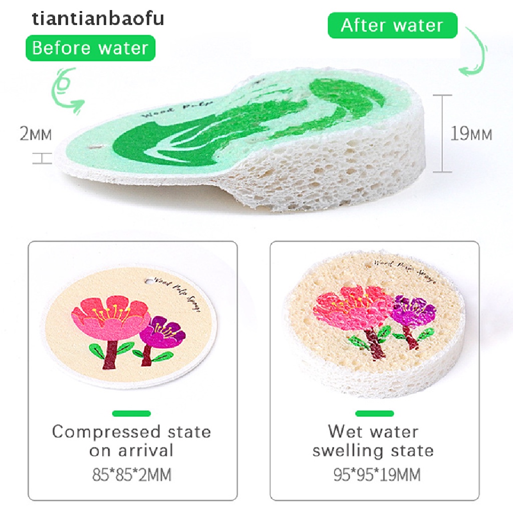 [tiantianbaofu] Kawaii Wood Pulp Sponge Pads Tali Bunga Dapur Piring Panci Alat Makan Butik