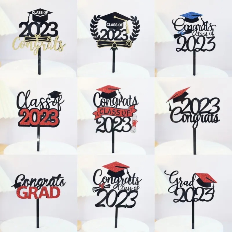 2023musim Wisuda Party Cake Topper Tanda Perlengkapan Pesta Cake plug-in Baccalaureate Cap Sisipan Kue Akrilik Dekorasi Kue Baking Dessert Decor Aksesoris