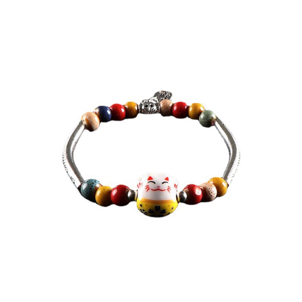 Lucky Cat Stone Beads Bracelet Bangles Sederhana Manis Gelang Keramik Untuk Wanita Gadis Hadiah Ulang Tahun Perempuan Pesona Perhiasan