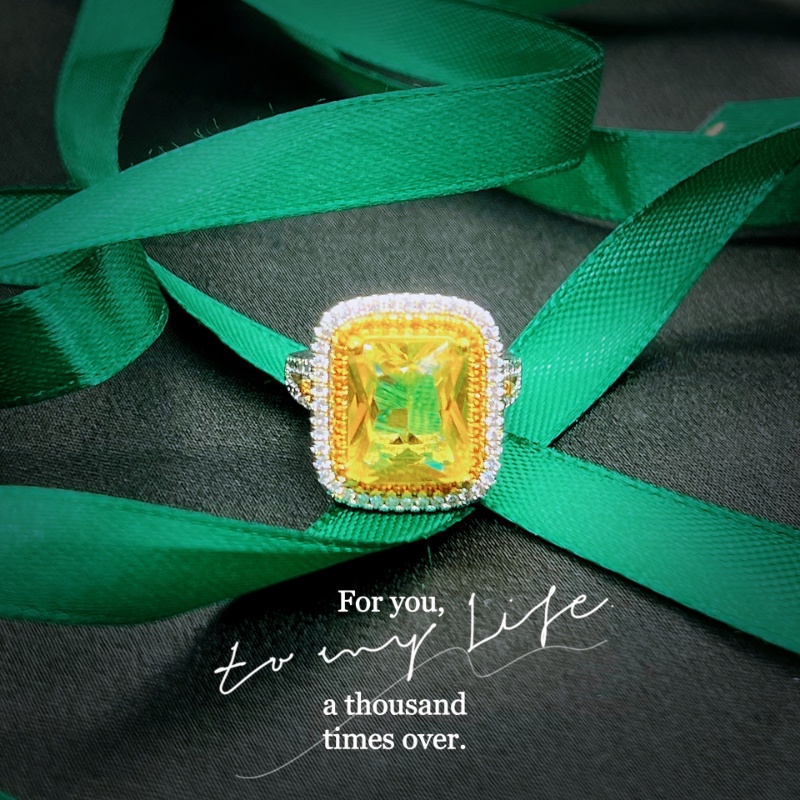 Goldkingdom Aksesoris Perhiasan Fashion Ready Stock Haute Couture Jewelry Two-tone Gold and Diamond Ring Ascher Berlian Kuning Terbuka Cincin Wanita