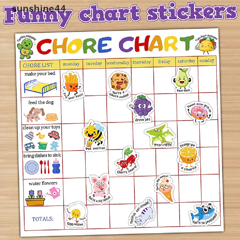 Sunshine 100Pcs Stiker Hadiah Menyenangkan Kartun Hewan Buah Inggris Untuk Anak-Anak Label Mukena Motivasi Insentif Stiker Untuk Guru Sekolah ID