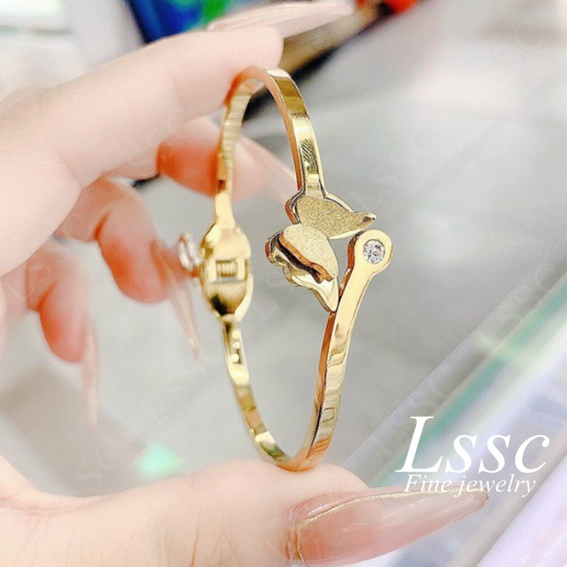 Gelang Titanium Wanita Anti Karat Kupu Kupu Cantik Emas 18K Dewasa Bangle Aksesoris Perhiasan Fashion Korea