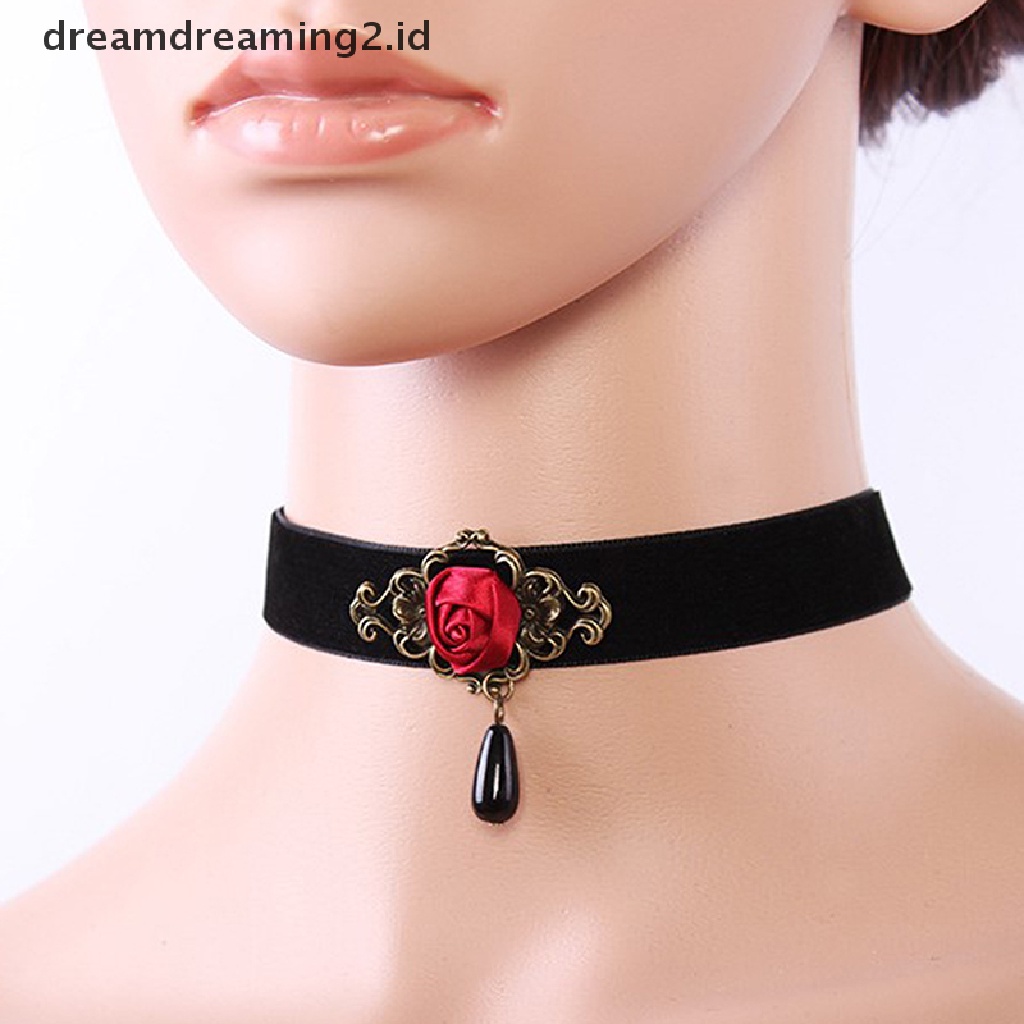 (hot) 1pc Kalung Choker Mawar Elegan Untuk Aksesoris Wanita Gothic Party Jewelry//