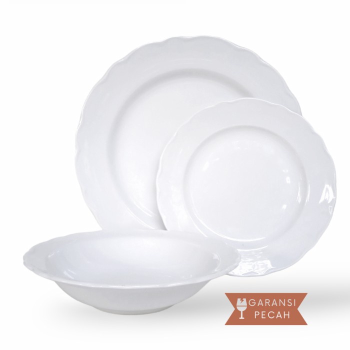 Scalloped Dinner Set- Set Piring Makan Keramik Serba Putih Porcelain - Dinner Plate