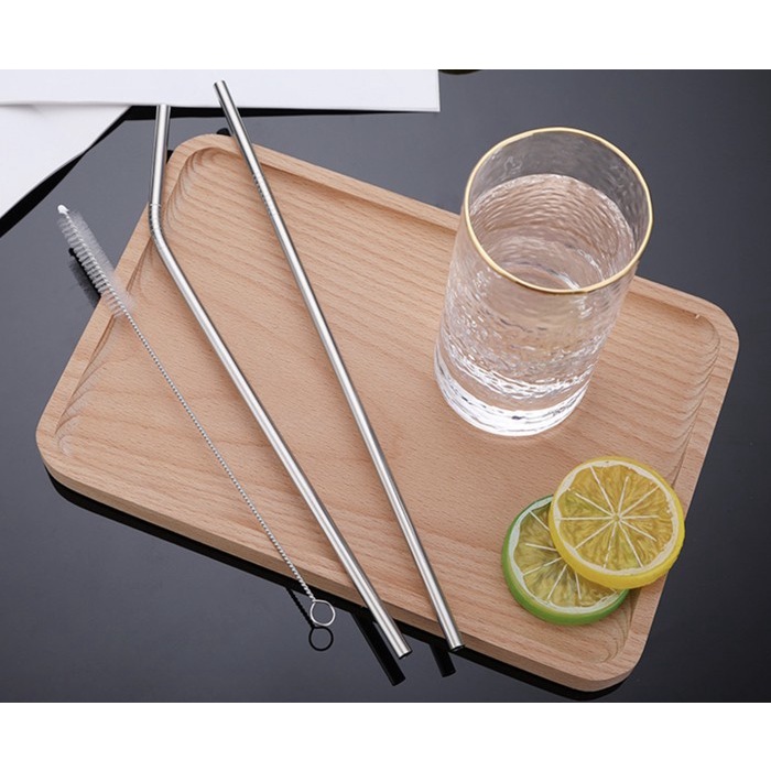 Sedotan Stainless Steel Set 3in1 3 in 1 Lurus Bengkok Sikat Anti Karat