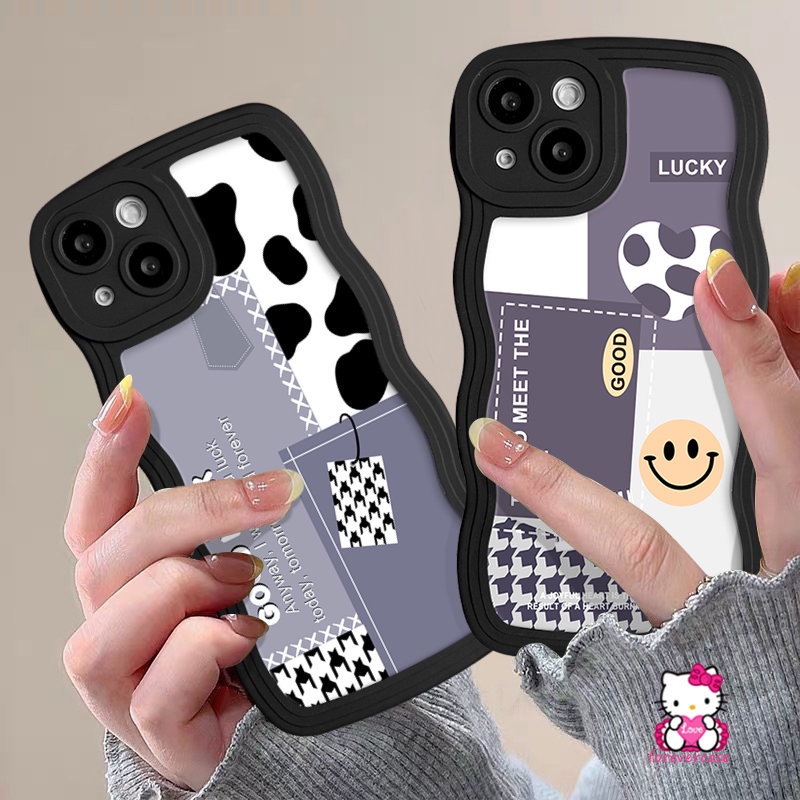 Smile Leopard Splicing Houndstooth Case Vivo Y36 Y22 Y30 Y15 Y16 Y11 Y02s Y20 Y35 Y02 Y91C Y12s Y17 Y12i Y22s Y15s V25 Y33s Y21s Y21 V25E Y15A V20 V21 Y91 Y93 Y12 Y50 Soft Cover