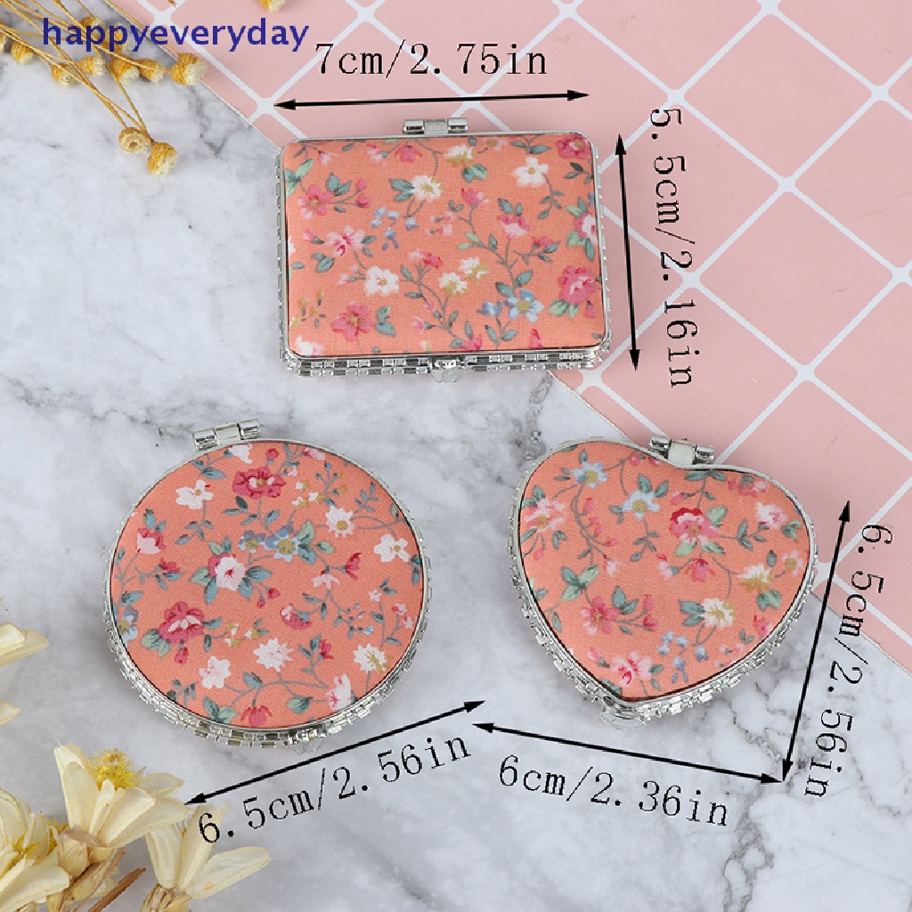 [happy] Mini Rias Compact Pocket Flowers Cermin Kosmetik Vintage Lipat Dua Sisi [ID]
