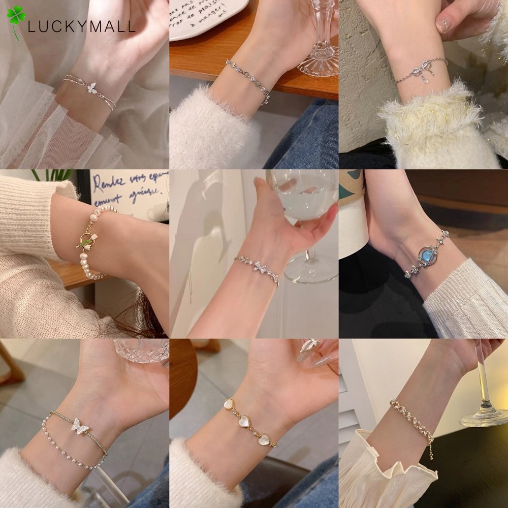 Gelang Tulip Ikatan Simpul Zirkon Elegan Untuk Wanita Fashion Kupu-Kupu Bunga Pelangi Jantung Gelang Perhiasan Aksesoris