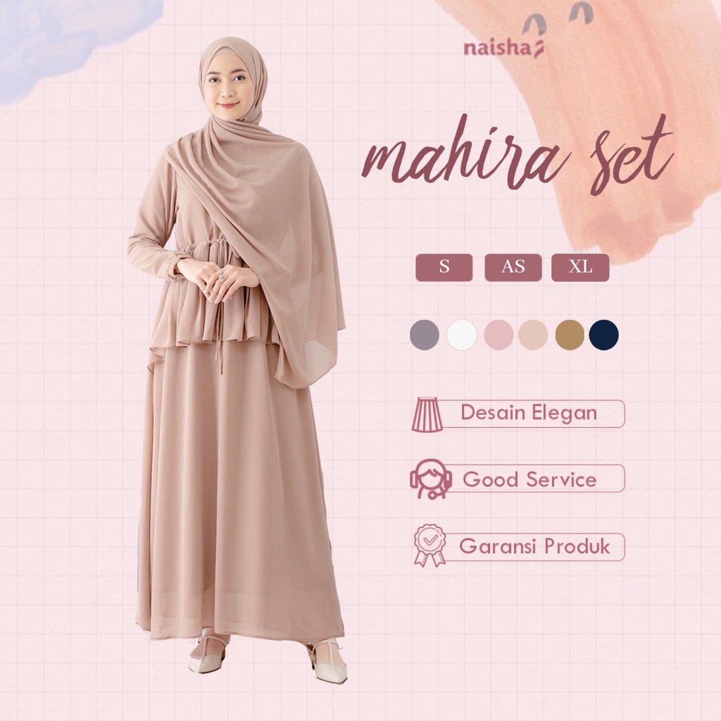 TIDAK RESTOCK  Naisha Official / Gamis Mahira Set + Pashmina Ceruty / Gamis Set Jilbab / Mahira Dres