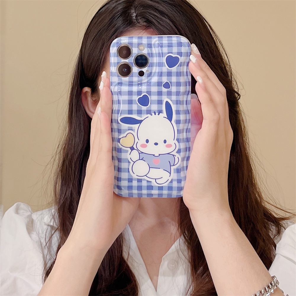 IPHONE Ins Biru Diperiksa Pacha Anjing Cek Gelombang Desain Hitam Dan Putih Casing Ponsel Untuk Iphone14 14Pro 11 12 13 Pro Max Case Soft Shell TPU Cover Pelindung