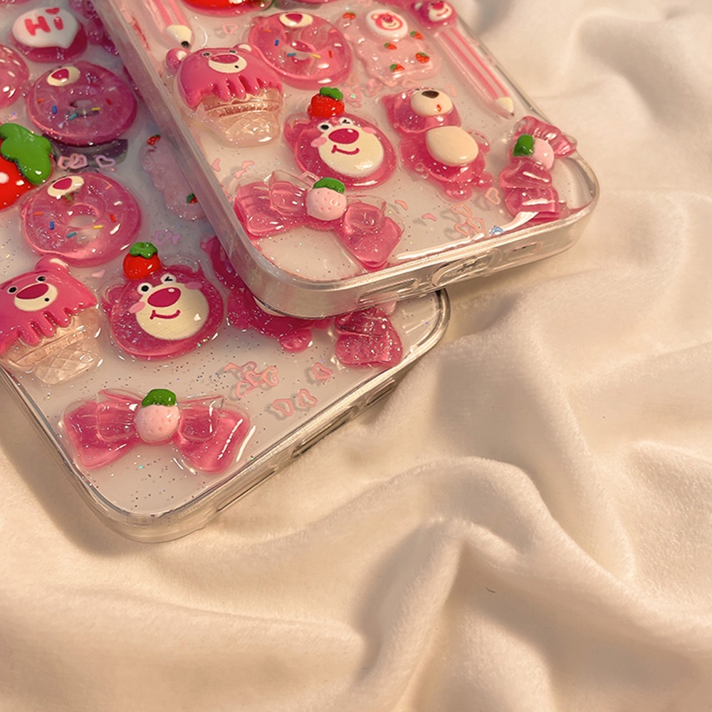 IPHONE Lucu Permen Jelly Warna 3D Strawberry Bear Phone Case Untuk Iphone14 13 12 11 Pro Max Cases Lembut Glitter Transparan Cover