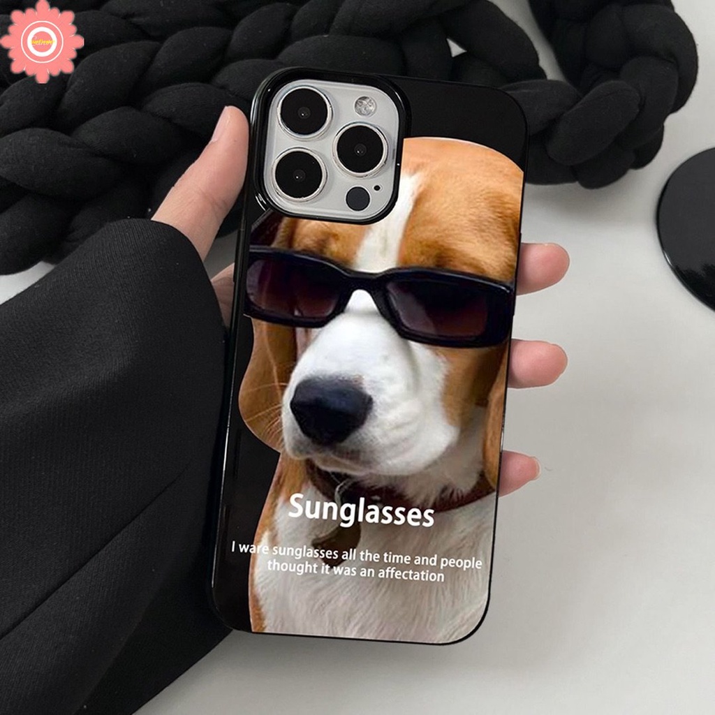 Kacamata Hitam Kartun Anjing Keren Case Kompatibel Untuk iPhone 7Plus XR 11 14 13 12 Pro Max X XS Max7 8 Plus SE 2020 Glossy Halus Shockproof Soft Cover