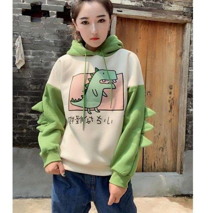 Dinosaur Sweater Wanita Outerwear Sweter Hoodie Polos Basic Matt Fleece Tebal Premium OOTD Korean Style