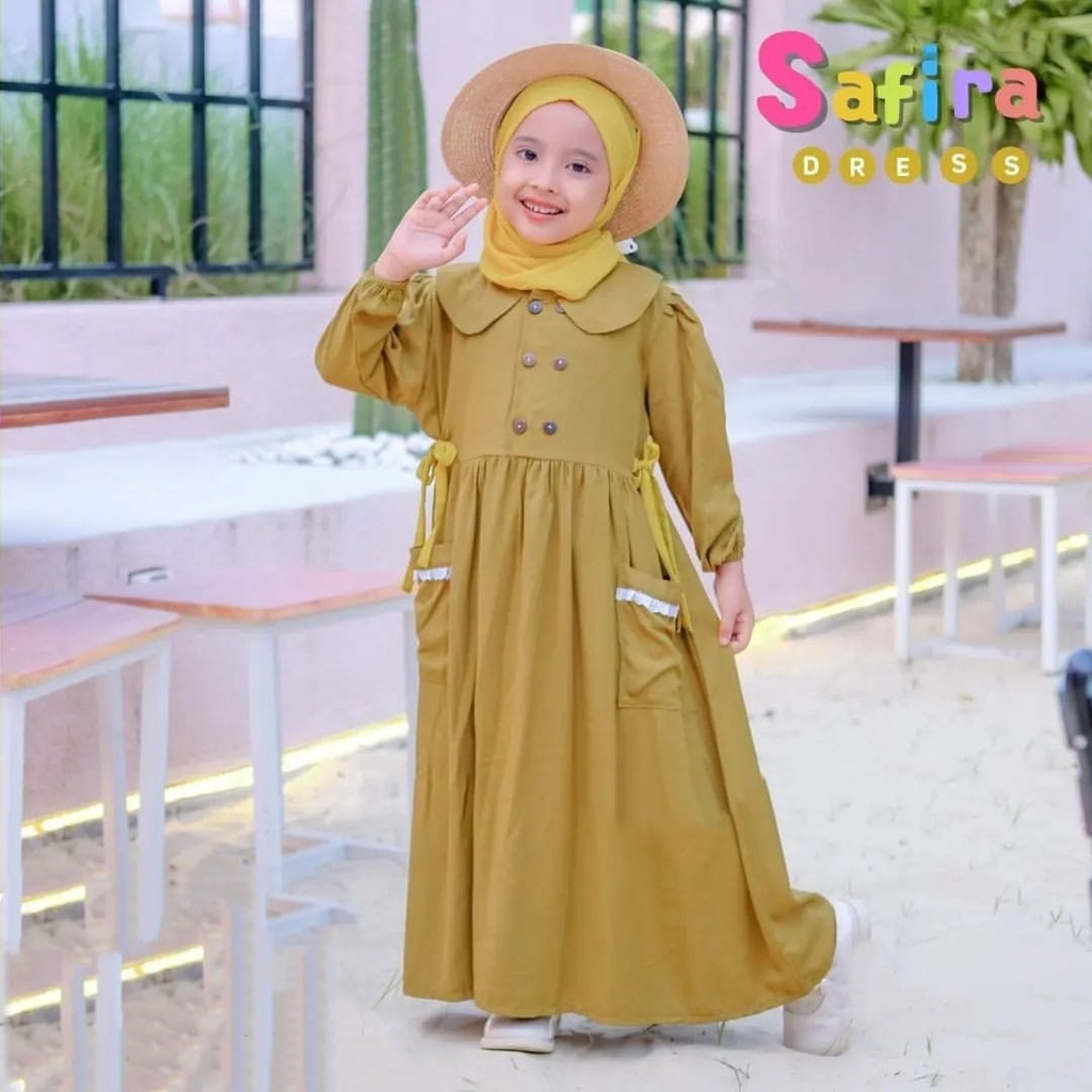 GAMIS STORE - Safira Dress Kids Size 5 - 6 Tahun L XL Besar Matt Cringkle Polos Basic l Gamis Muslim Anak Perempuan Premium
