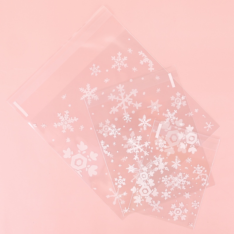 100 Pcs Multi-specification White Snowflake Biskuit Kue Cookies Barang Panggang Kantong Kemasan Plastik Portabel Halus Praktis Transparan Self-adhesive Candy Gift Bags