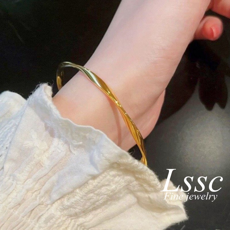 Gelang Titanium Wanita Anti Karat Mobius Tidak Beraturan Emas 18K Cantik Fashion Korea Bangle Aksesoris Perhiasan