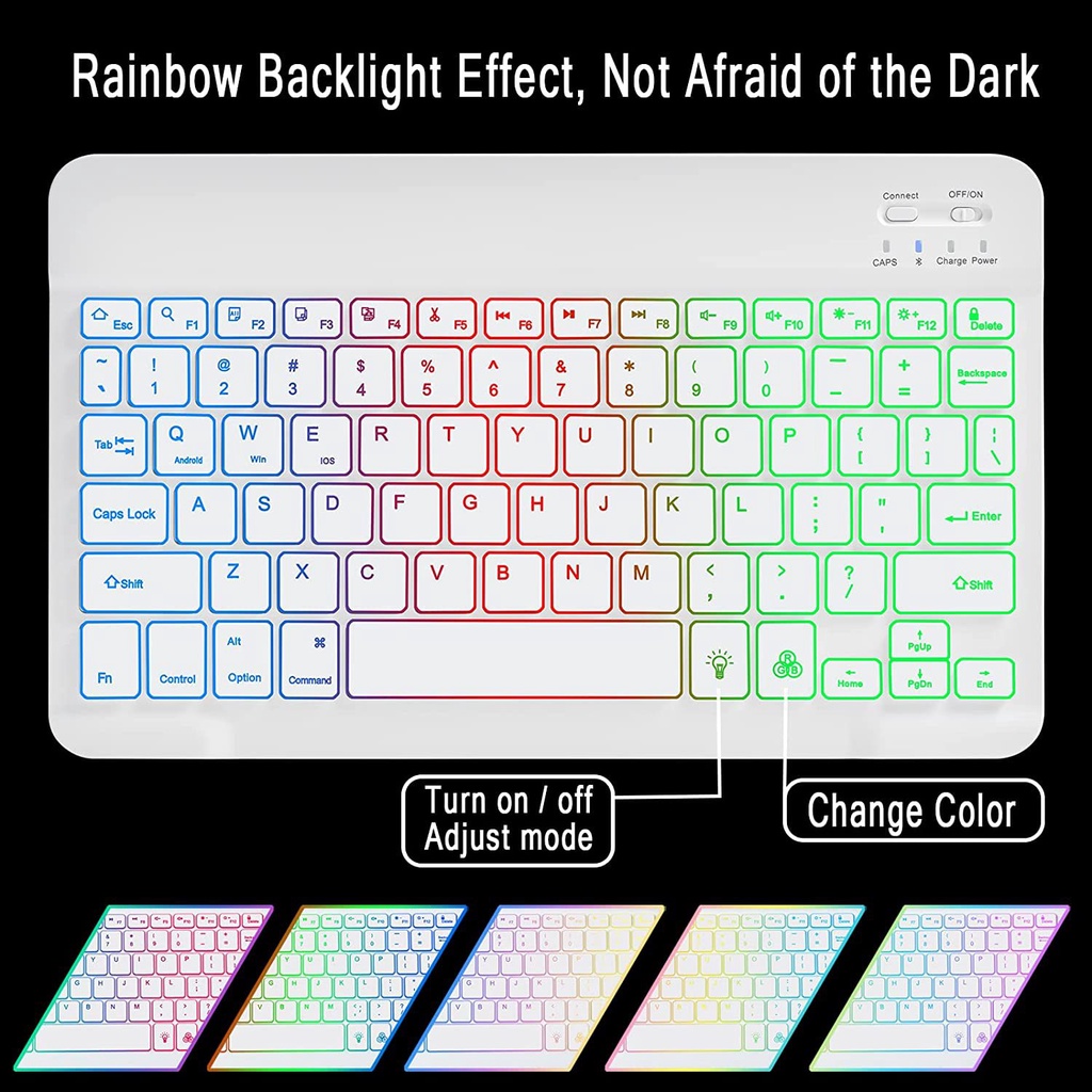 Bluetooth Keyboard Wireless 10 Inch LED Colorful + Mouse Wireless Silent Plus Combo for IPad Samsung Xiaomi Phone