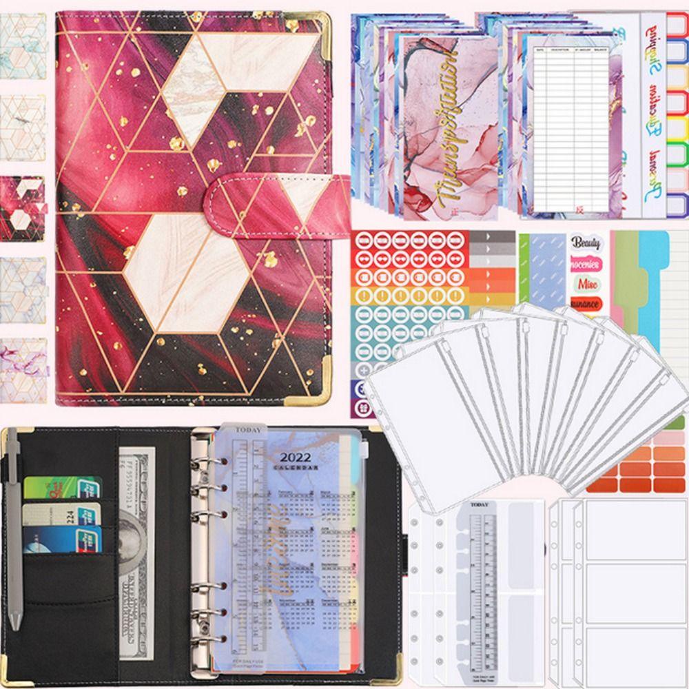 [Elegan] Binder Notebook Planned Colorful Marble Case Bill Organizer Uang Tabungan Manajemen Keuangan Cash Amplop