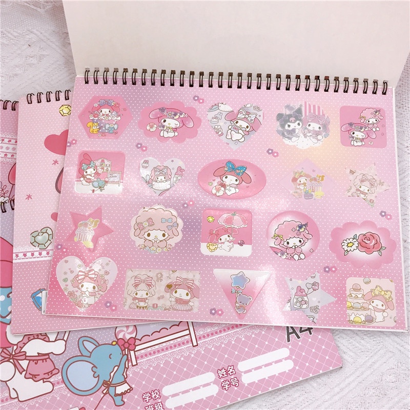 (30HAL) BUKU GAMBAR + STICKER SANRIO A4 /BUKU GAMBAR ANAK SEKOLAH CINNAMOROLL KUROMI MELOY