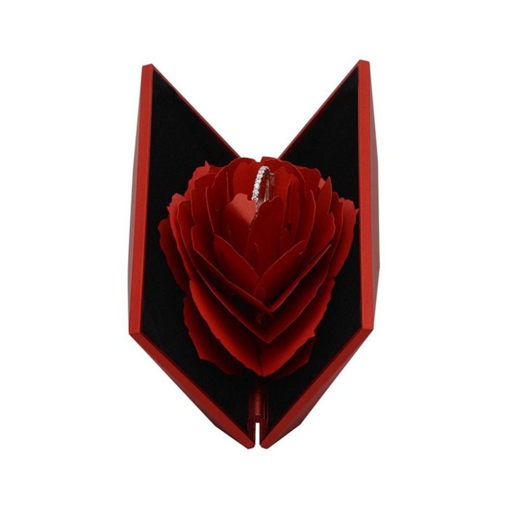 R-FLOWER Kotak Cincin Bunga Mawar Hadiah Untuk Pasangan Lamaran Kotak Perhiasan Ring Box