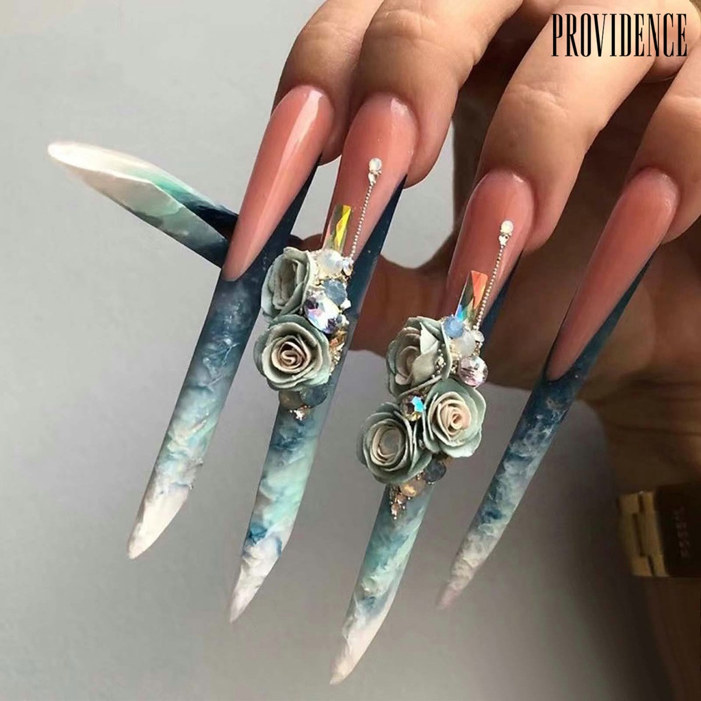 Providence 50/100Pcs Bentuk Kuku Skala Bening Motif Bunga Ekstra Panjang Jumlah Yang Cukup DIY Tebal Ekstensi Kuku Kertas Pemegang Alat Salon Kecantikan Nail Art Aksesoris