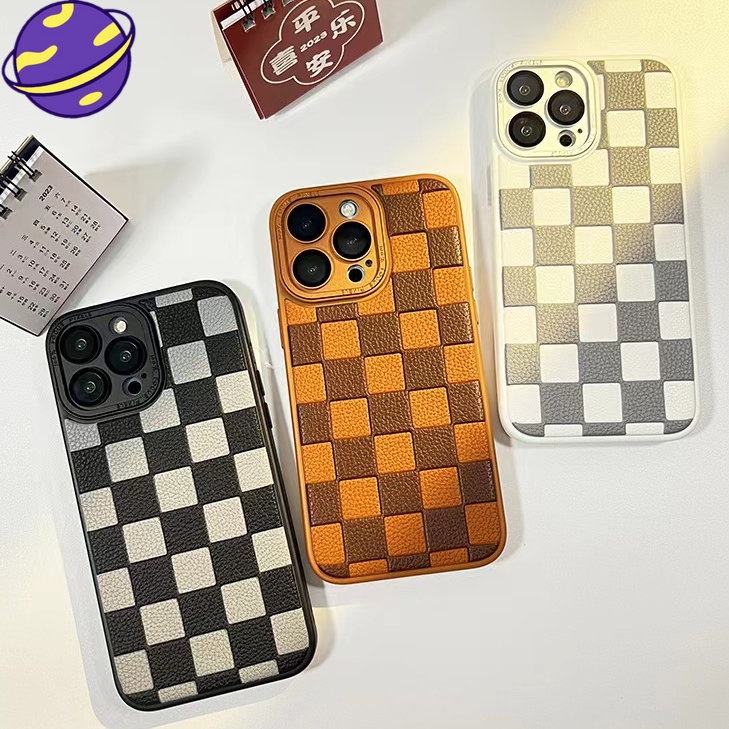 IPHONE Casing Ponsel Gaya Bisnis Cocok Untuk Iphone14 13 12 11 Pro Max 14Plus Lensa Film Kotak-Kotak Casing Pelindung Kulit