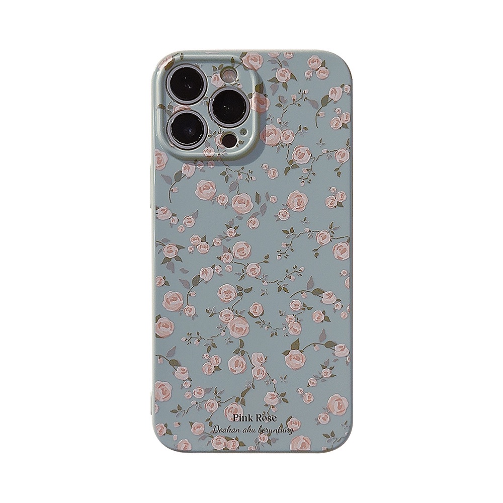 IPHONE Korea Hancur Pollen Pink Biru Hijau Roses Silicone Case Untuk Iphone14 11 12 13 PRO MAX Casing Cover Pelindung AT0169