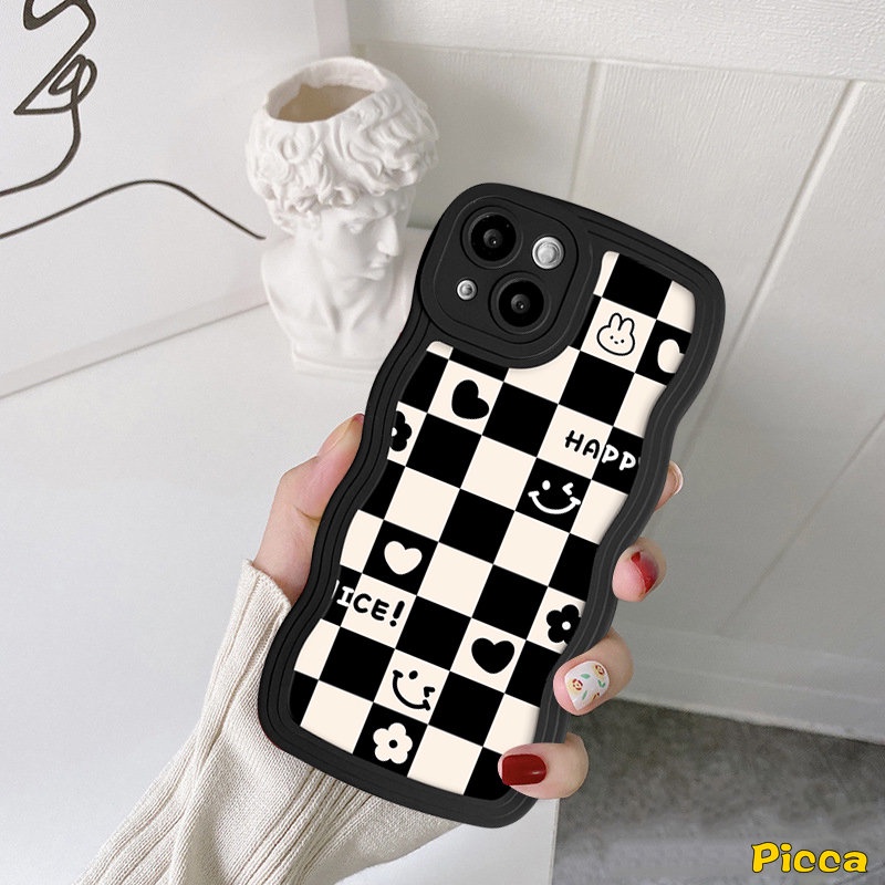 Redmi Note11 10 9 8 11Pro 10s 11s 9s 10Pro Max Redmi A1+10C 9A 9T 9 10A 9C A1 10 POCO M3 X3 NFC Pro Mi 11T Pro Smile Love Heart Chessboard Beruang Lucu Couple Lembut Bergelombang Tepi Sarung