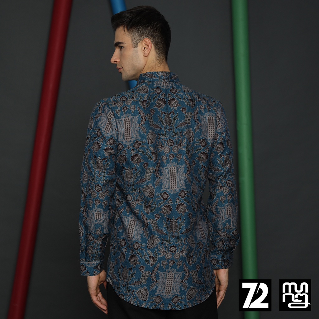 KEMEJA BATIK PRIA LENGAN PANJANG Kemeja Dobby Slimfit Motif Pintu Aceh Warna Biru 723544 Cap 72 - Baju Kemeja Atasan Pakaian Setelan Batik Pria Cowok Laki Laki Remaja Keluarga Kantor Lengan Panjang Modern Slimfit Slim Fit Premium Kekinian