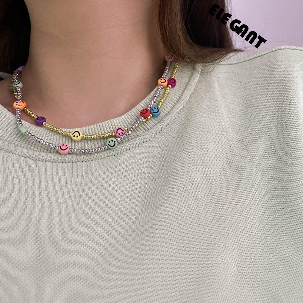 [Elegan] Smiley Face Kalung Kreatif Minoritas Gadis Hadiah Y2K Resin Sederhana Gaya Korea Kalung