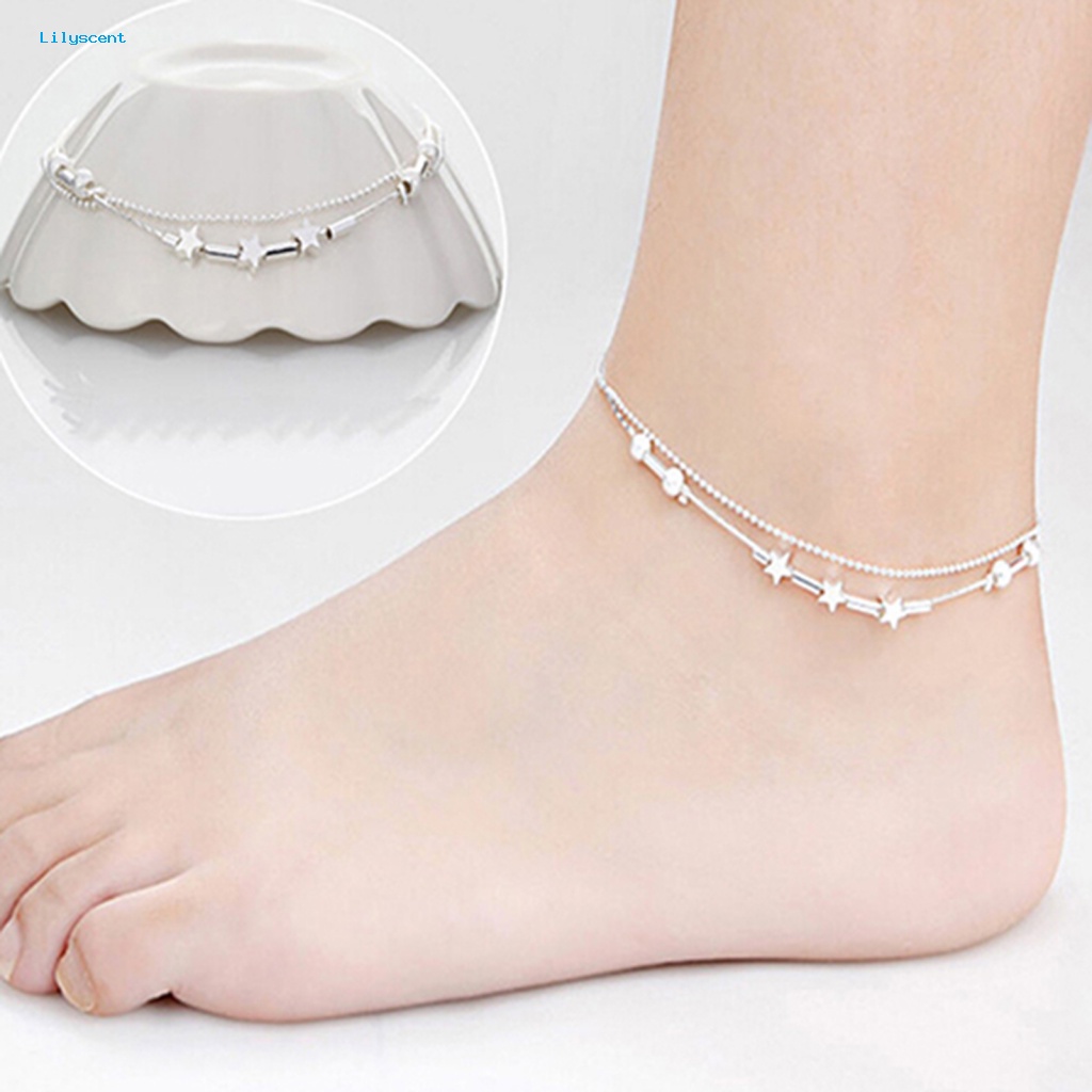 Lilyscent Manik-Manik Bintang Hati Bentuk Rantai Kaki Untuk Belanja Bintang Heart Beads Pendant Foot Bracelet Ringan