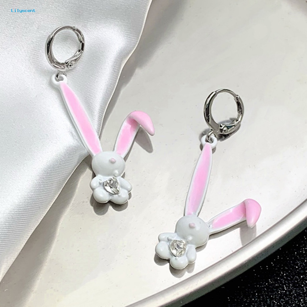 Lilyscent 1pasang Electroplating Menjuntai Anting-Anting Aksesori Busana Temperamen Kelinci Lucu Drop Earrings Berkilau