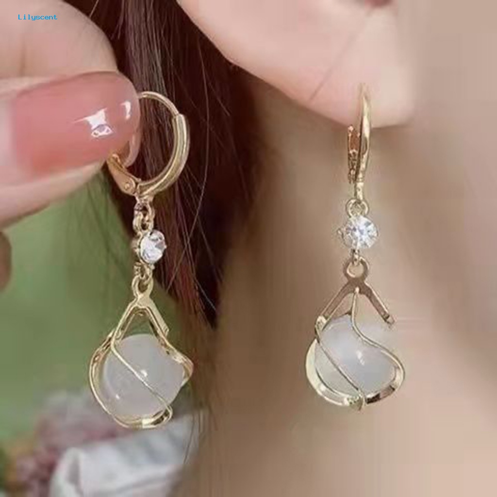 Lilyscent 1pasang Geometris Wanita Anting Pakaian Sehari-Hari Ladies Charm Faux Opal Menjuntai Anting Rumbai Panjang