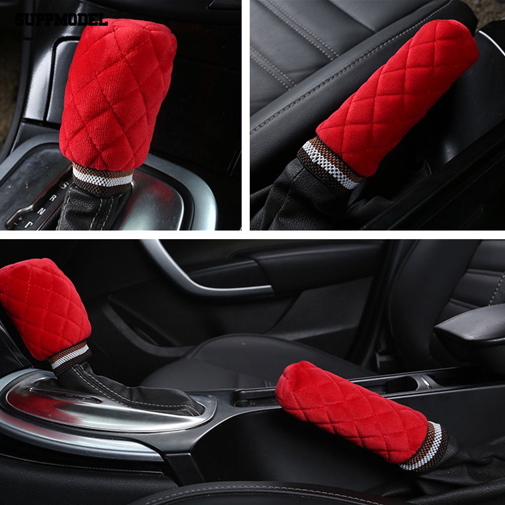 Suppmodel 2Pcs Mewah Interior Mobil Gear Shift Knob Cover Hangat Tangan Rem Grip Protection