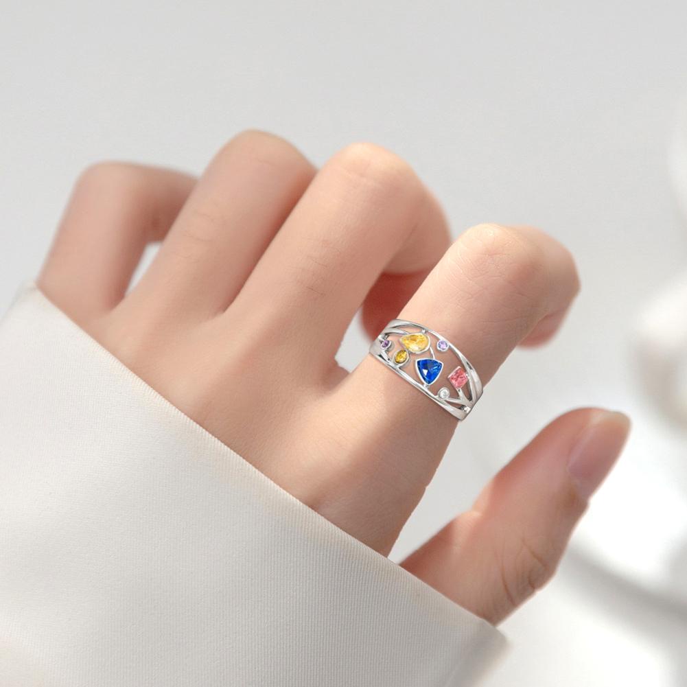 Cincin Quartz Kristal Halus Cincin Terapi Kristal Wanita Untuk Menurunkan Berat Badan Getah Bening Trendi Desain Berongga Zirkonia Warna-Warni Bertatahkan Cincin Fashion Unik