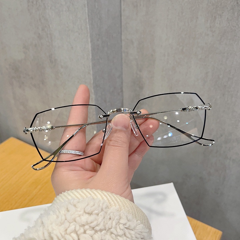Kacamata Anti Radiasi Model Cut Edge Frameless Untuk Wanita Pria Dengan Frame Metal Bingkai Tipis Retro